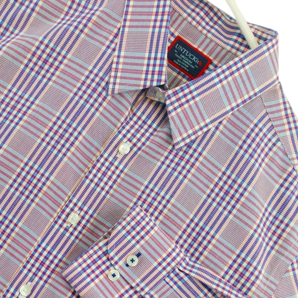 UNTUCKit Reventon WF Mens Size Medium Slim Fit Wrinkle Free Red Plaid Button-Up